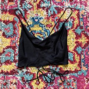 Zara Black Satin Cowl Neck Backless Crop Top Size Small